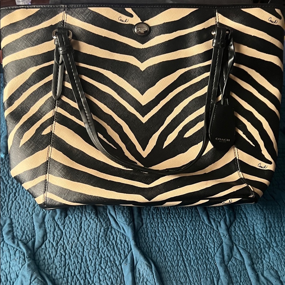 Coach Zebra Print Tote - Black and Tan